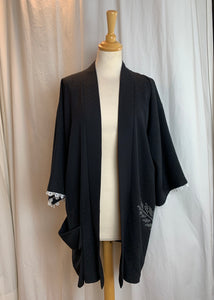 Black & White Dressy Silk Kimono with Big Pocket Pouch