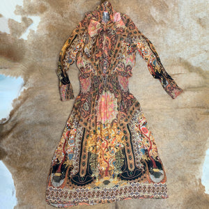 Printed Boho Maxi-Dress with Neck-Tie
