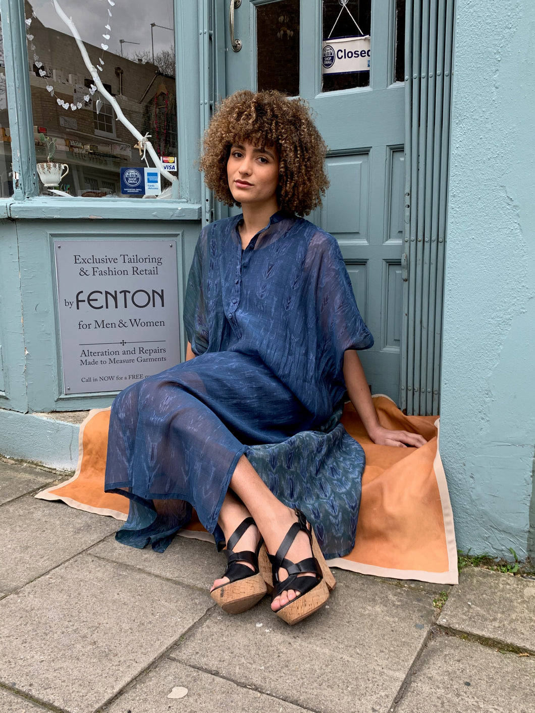 Square Cotton Silk Shibori Kaftan