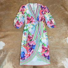 Load image into Gallery viewer, 3/4 Puff Sleeve Floral Wrap Dress
