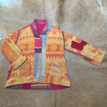 Load image into Gallery viewer, Fully Reversible Red Kantha Jacket with Orange Flowers
