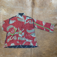 Load image into Gallery viewer, Fully Reversible Overdyed Black Kantha Jacket With Red Green Florals

