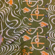 Load image into Gallery viewer, Fully Reversible Khaki Kantha Jacket With Orange Cream Florals
