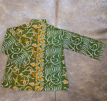 Load image into Gallery viewer, Fully Reversible Khaki Kantha Jacket With Orange Cream Florals
