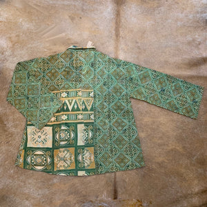 Fully Reversible Green Kantha Jacket With Floral Geo Patterns