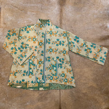 Load image into Gallery viewer, Fully Reversible Green Kantha Jacket With Floral Geo Patterns
