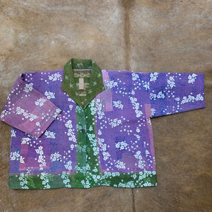 Fully Reversible Cropped Lilac Kantha Jacket with White Blossom
