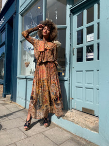 Printed Boho Maxi-Dress with Neck-Tie