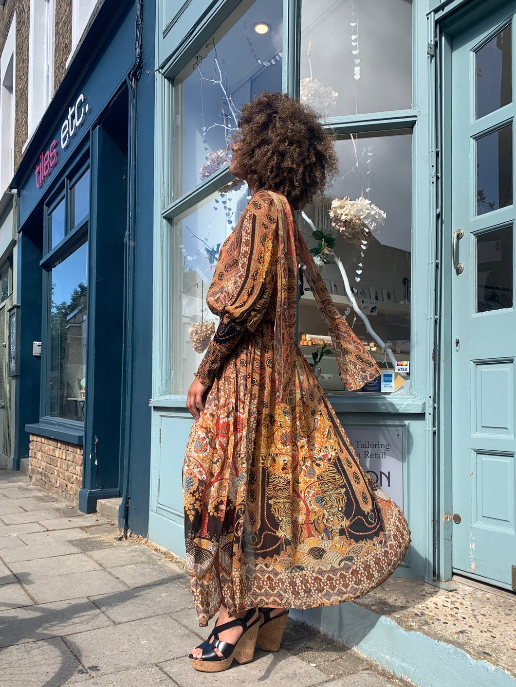 Printed Boho Maxi-Dress with Neck-Tie