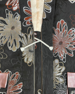 Brocade Silk Kimono with Leather Purse Pockets and Zip Closure