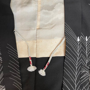 Vintage Silk Crepe Kimono with Leather Trim Details