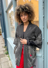 Load image into Gallery viewer, Vintage Silk Crepe Kimono with Leather Trim Details
