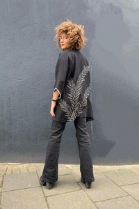Black White Dressy Silk Kimono with Big Pocket Pouch