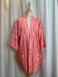 Pink Jacquard Silk Japanese Haori with Pockets