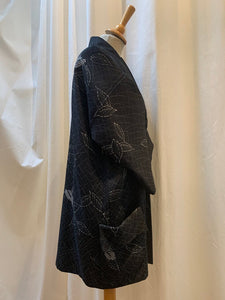 Black Vintage Silk Crepe Haori Kimono with Pockets