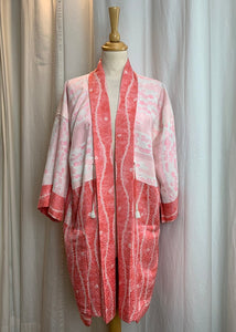 Pink Jacquard Silk Japanese Haori with Pockets